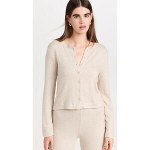 Wyeth Emberlyn Classic Soft Neutral Lightweight Knit Cardigan Oatmeal - Small